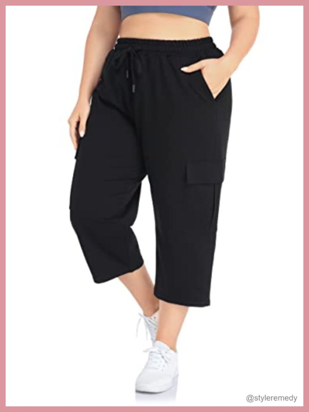 Plus Size Cargo Capri Sweatpants Active Workout Casual Cotton Pockets Drawstring